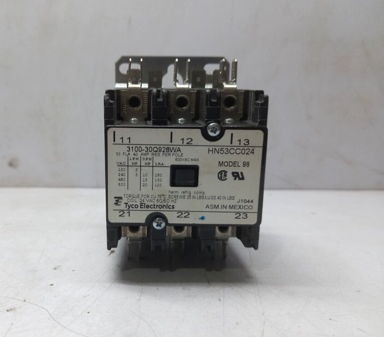 Tyco Electronics 3100-30Q928WA Contactor 30FLA 40AMP Model 98