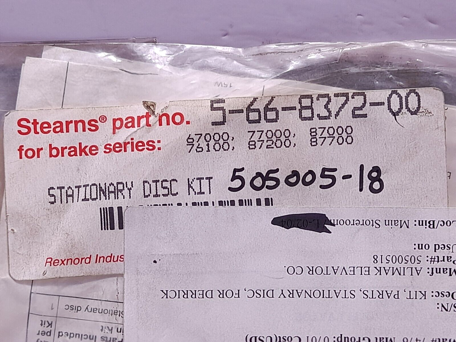 Stearns 5-66-8372-00 Stationary Disc Kit 566837200 Alimak 50500518 5050051-8
