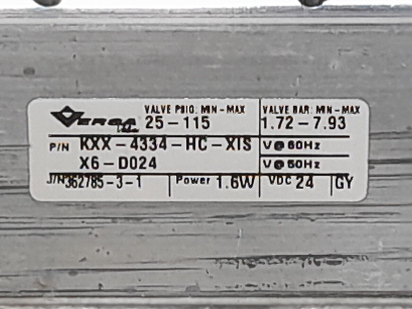 Versa KXX-4334-HC-XISX6-D024 4-Way Valve Alum 24VDC 1.6W PSIG 25-115 Min-Max