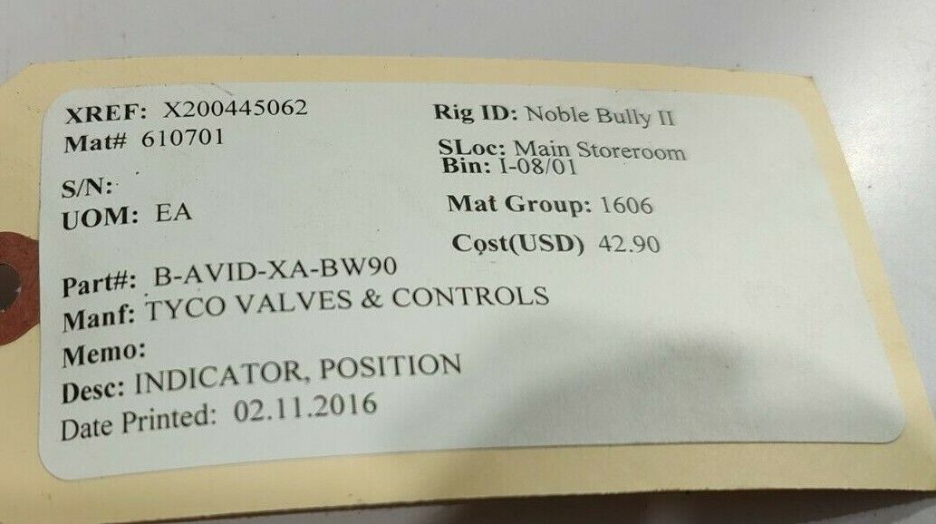 Westlock Tyco Valve B-AVID-XA-BW90 Position Indicator / BAVIDXABW90 