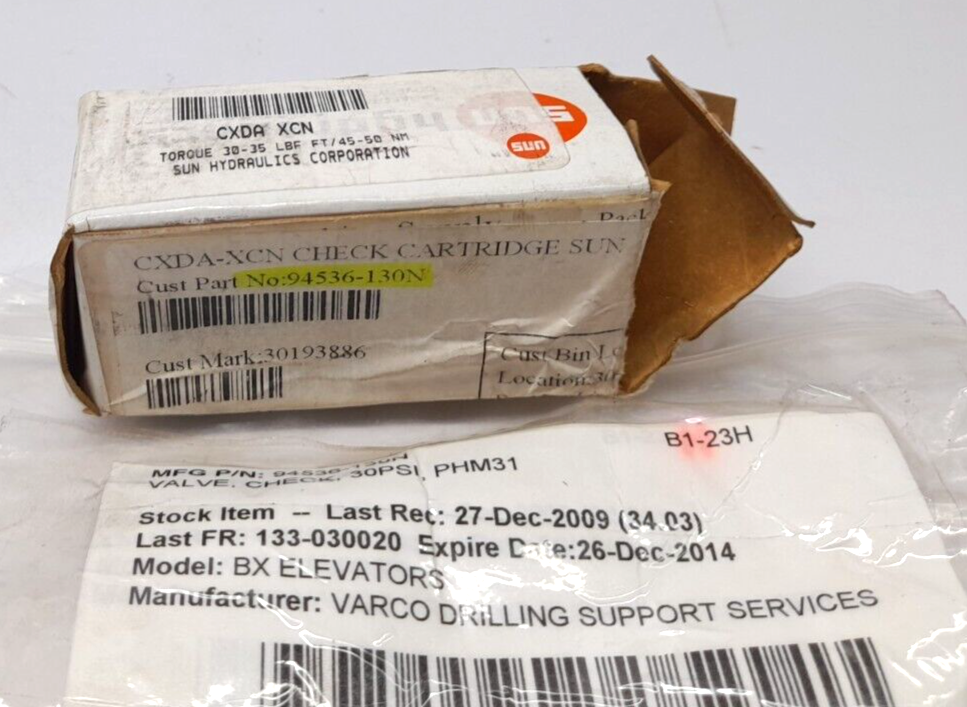 Sun Hydraulics CXDA XCN Varco 94536-130N Check Valve 30PSI PHM31