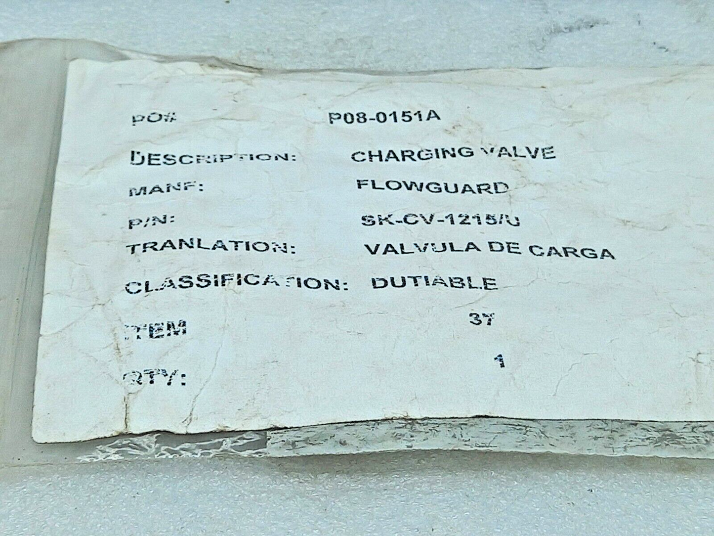 Flowguard SK-CV-1215/U Charging Valve 1/2UNF 1215A4