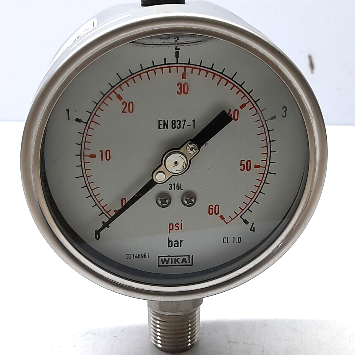 Wika 9050213 Pressure Gauge 232.50.100 ½ NPT 0-4 Bar 0-60 PSI