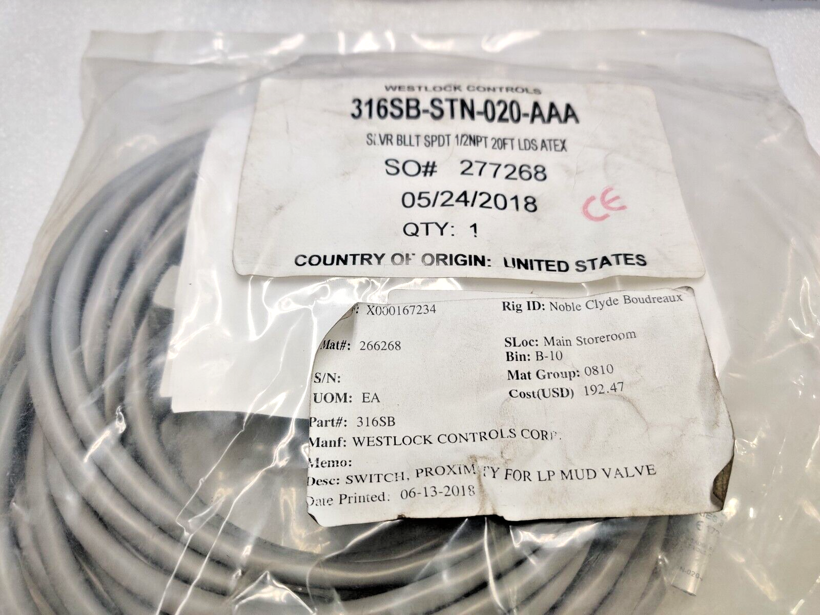 Westlock 316SB-STN-020-AAA Proximity Switch For LP MUD Valve