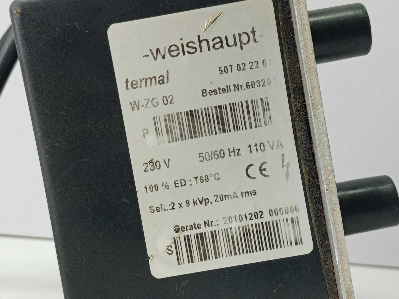 Weishaupt W-ZG 02 Ignition Transformer WZG02 230V 50/60Hz 110VA 100% ED 760°C 2x