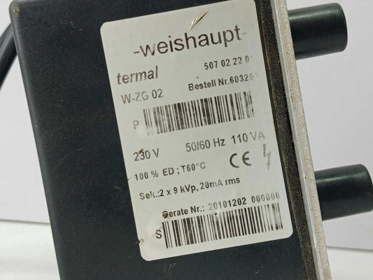 Weishaupt W-ZG 02 Ignition Transformer WZG02 230V 50/60Hz 110VA 100% ED 760°C 2x