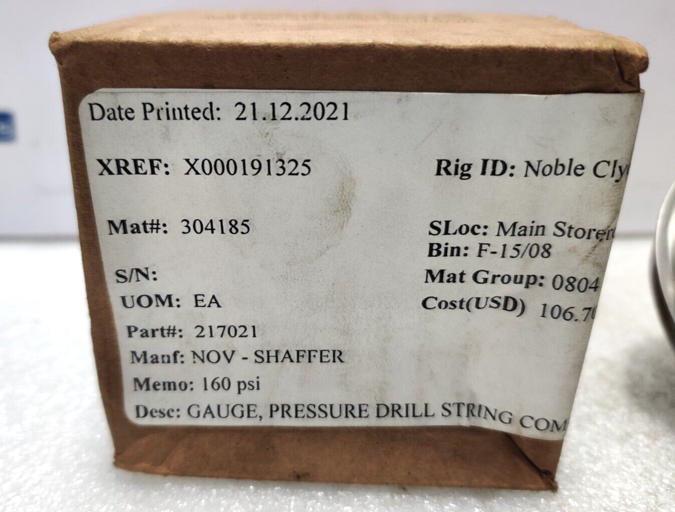 Wika 233.54 2.5” Liquid Filled Pressure Gauge 160Psi ¼” NPT CBM NOV 217021
