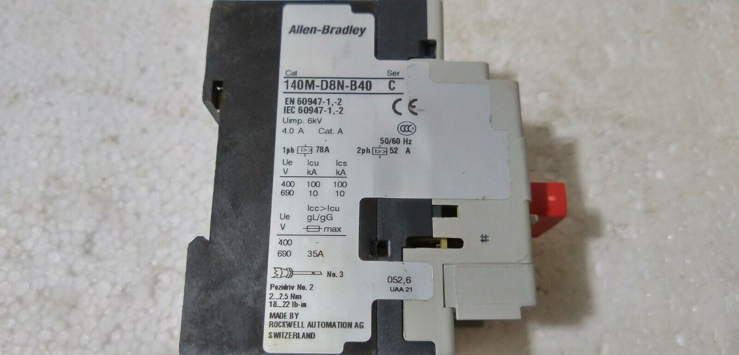 Allen Bradley 140M-D8N-B40 Ser-C Motor Circuit Protector 140MD8NB40