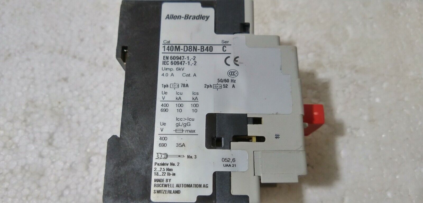 Allen Bradley 140M-D8N-B40 Ser-C Motor Circuit Protector 140MD8NB40