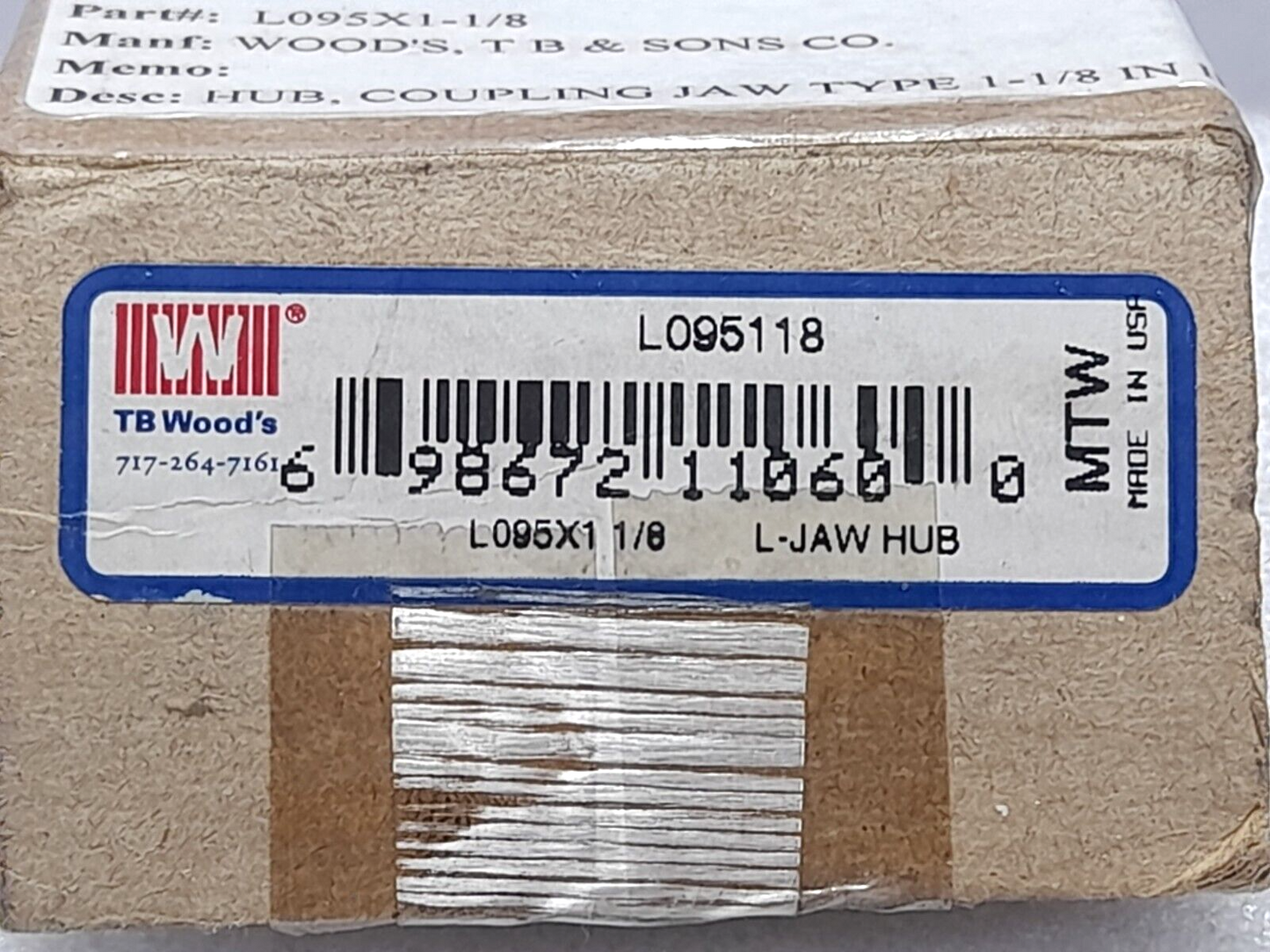 TB Woods L095118 Coupling Hub, L-JAW, 1-1/8