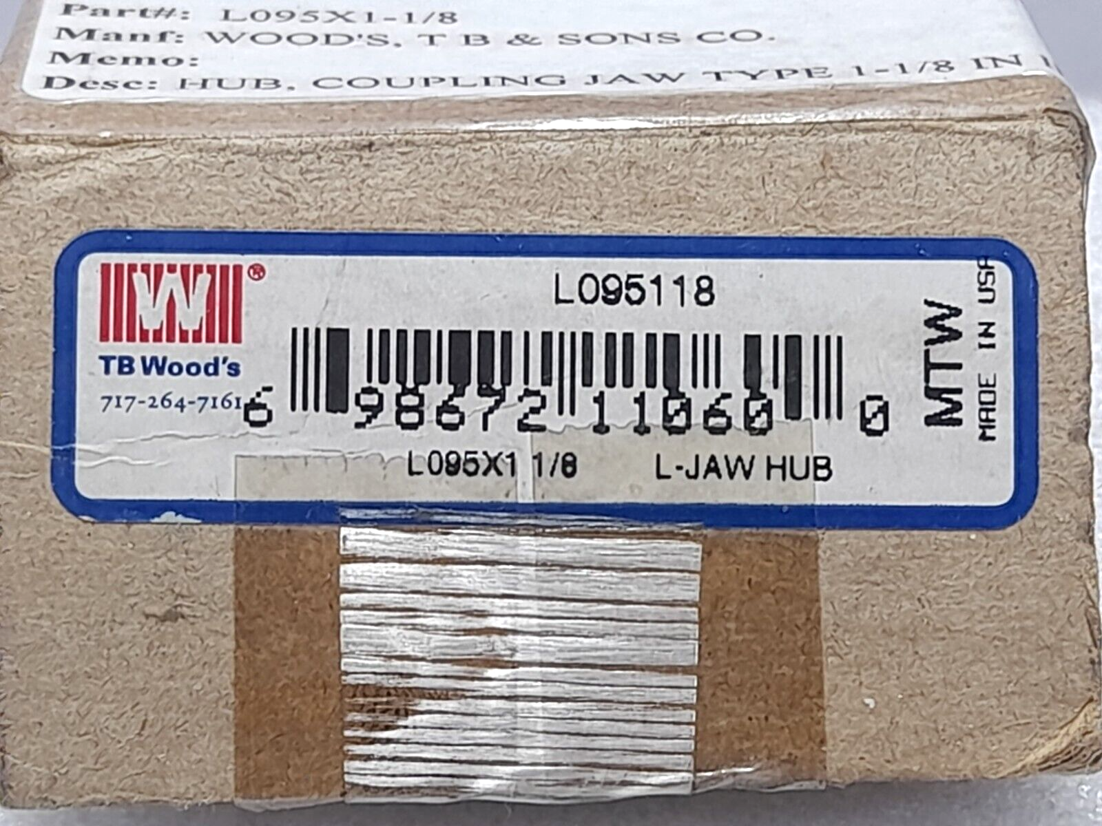 TB Woods L095118 Coupling Hub, L-JAW, 1-1/8