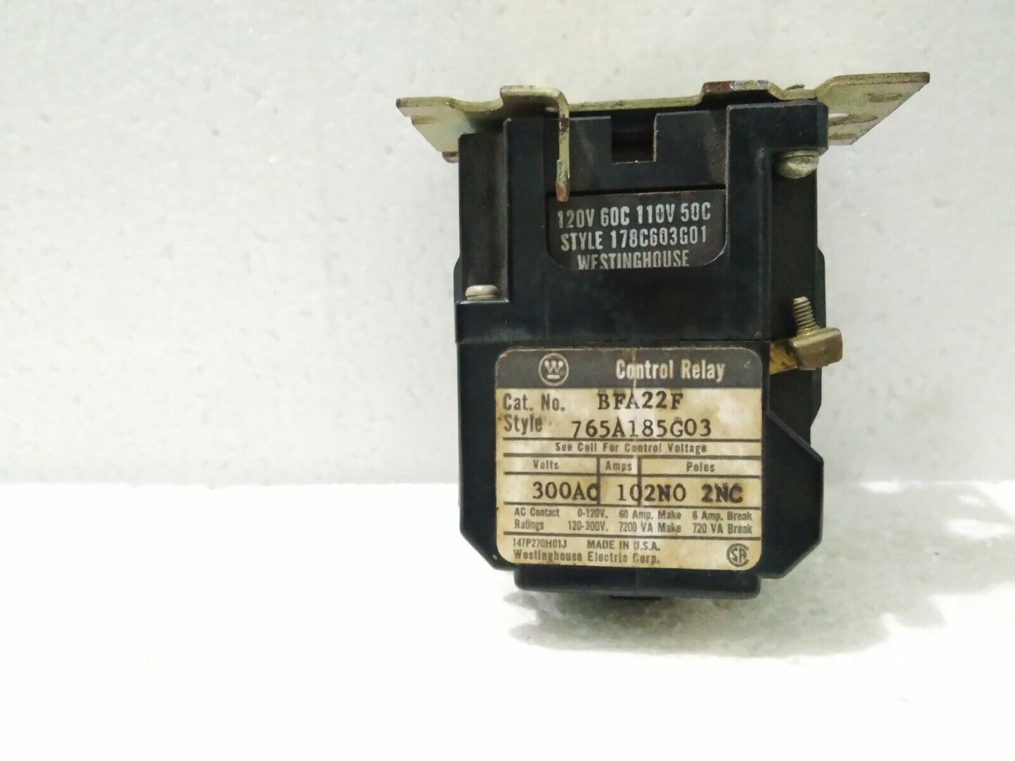 WESTINGHOUSE BFA22F 765A185G03 CONTROL RELAY 300VAC 10AMPS 2NO 2NC