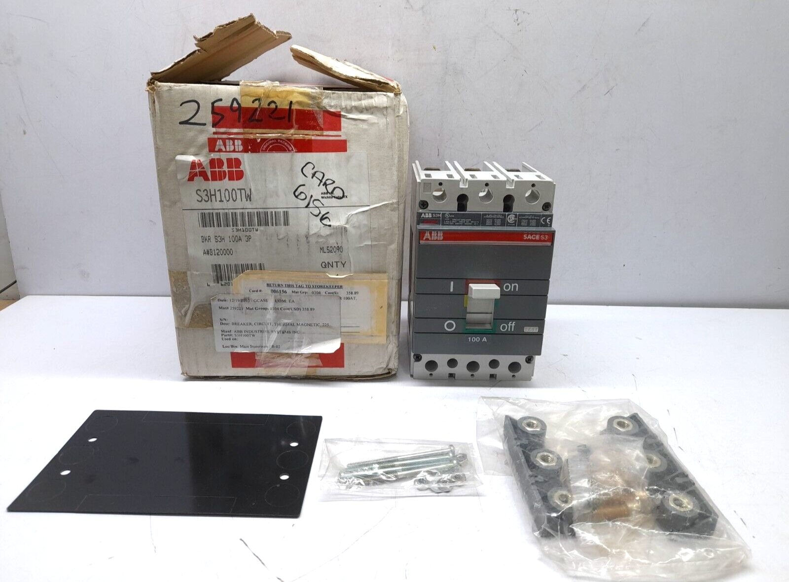 ABB SACE S3 S3H100TW Circuit Breaker S3H 100A BKR S3H 100A 3P