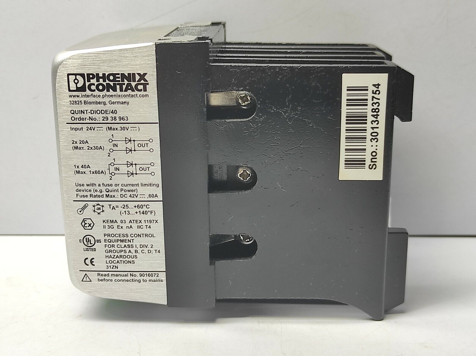 Phoenix Contact Quint-Diode/40 Quint Diode 29 38 96 3 Input 24VDC Max 30VDC