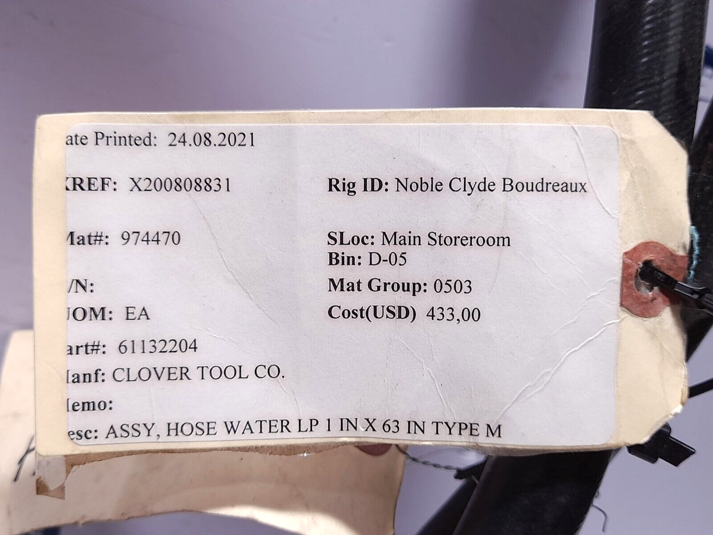 Spir Star 13/2W Hydraulic Hose Clover Tool 61132204 Water LP 1In x 63In Type M