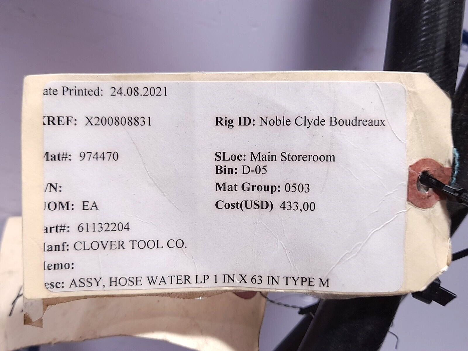 Spir Star 13/2W Hydraulic Hose Clover Tool 61132204 Water LP 1In x 63In Type M