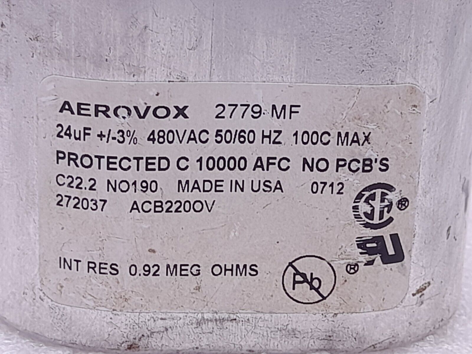 Aerovox 2779 MF Capacitor 24uF ±3% 480VAC 50/60Hz 100C Max