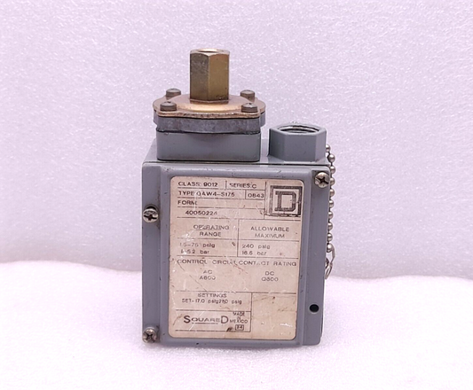 Square D 9012 GAW4-S175 Ser C Pressure Switch Operating Range 1.5-75 PSIG