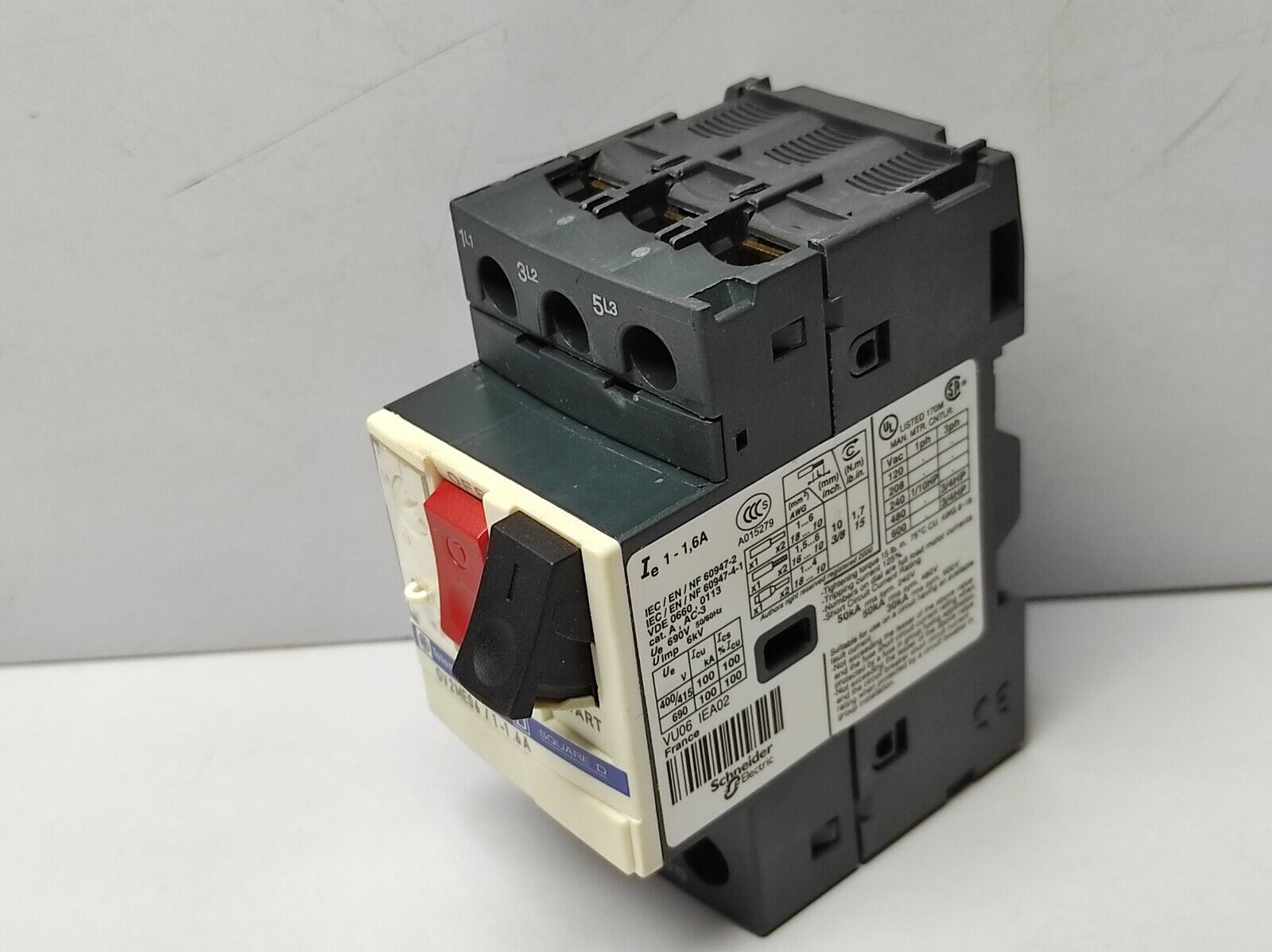 Telemecanique GV2ME06 Starter Ie 1-1.6A Ue 690V 50/60Hz Uimp 6kV