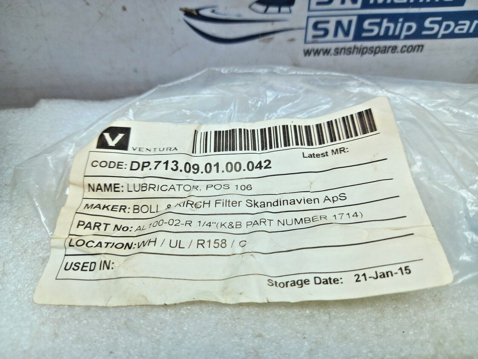 SMC AL20-F02 Lubricator Pos 106 Max Press 1.0MPa Boll & Kirch AL100-02-R ¼”