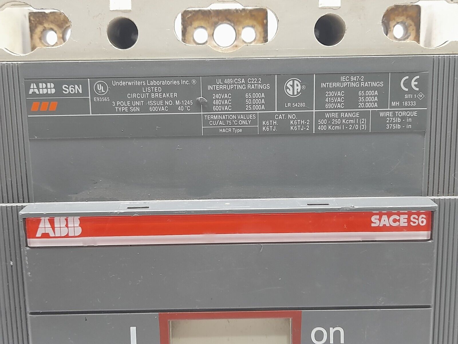 ABB SACE S6 S6N Circuit Breaker 600A 3P 600VAC