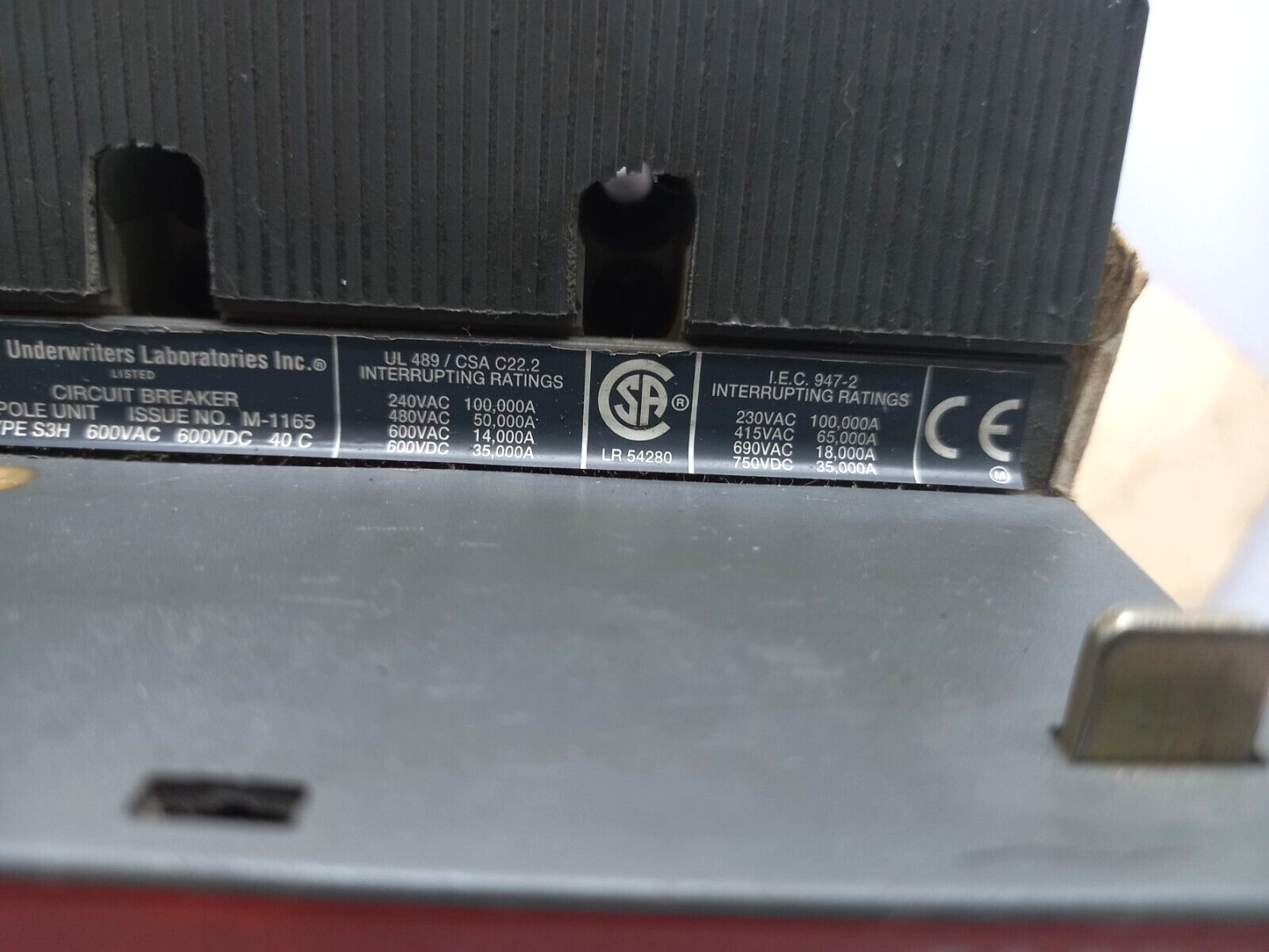 ABB SACE S3 S3H Circuit Breaker 100A 3 Pole 600VAC 600VDC