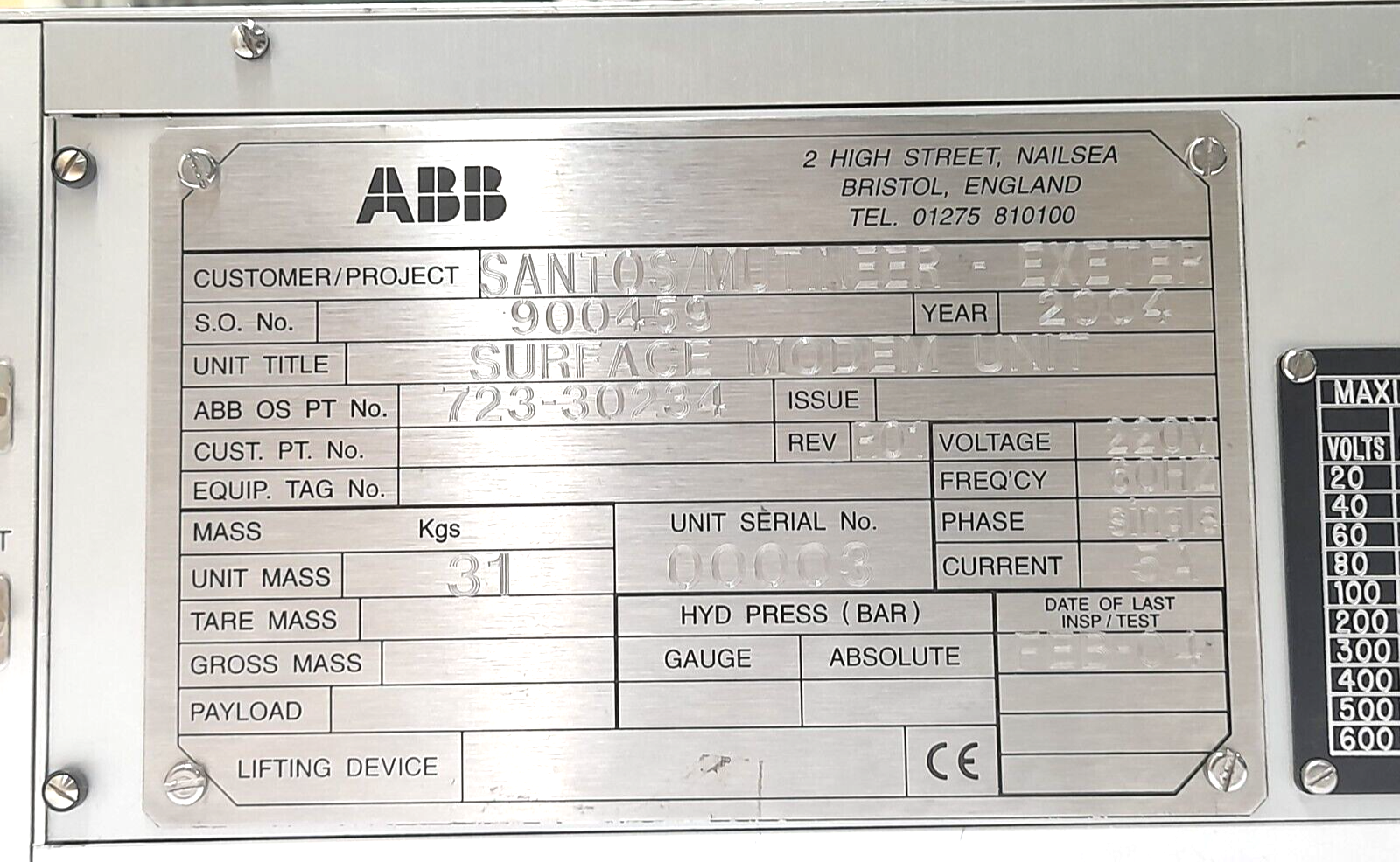 ABB 723-30234 Rev R01 Surface Modem Unit 220V 60Hz Single Phase 5A