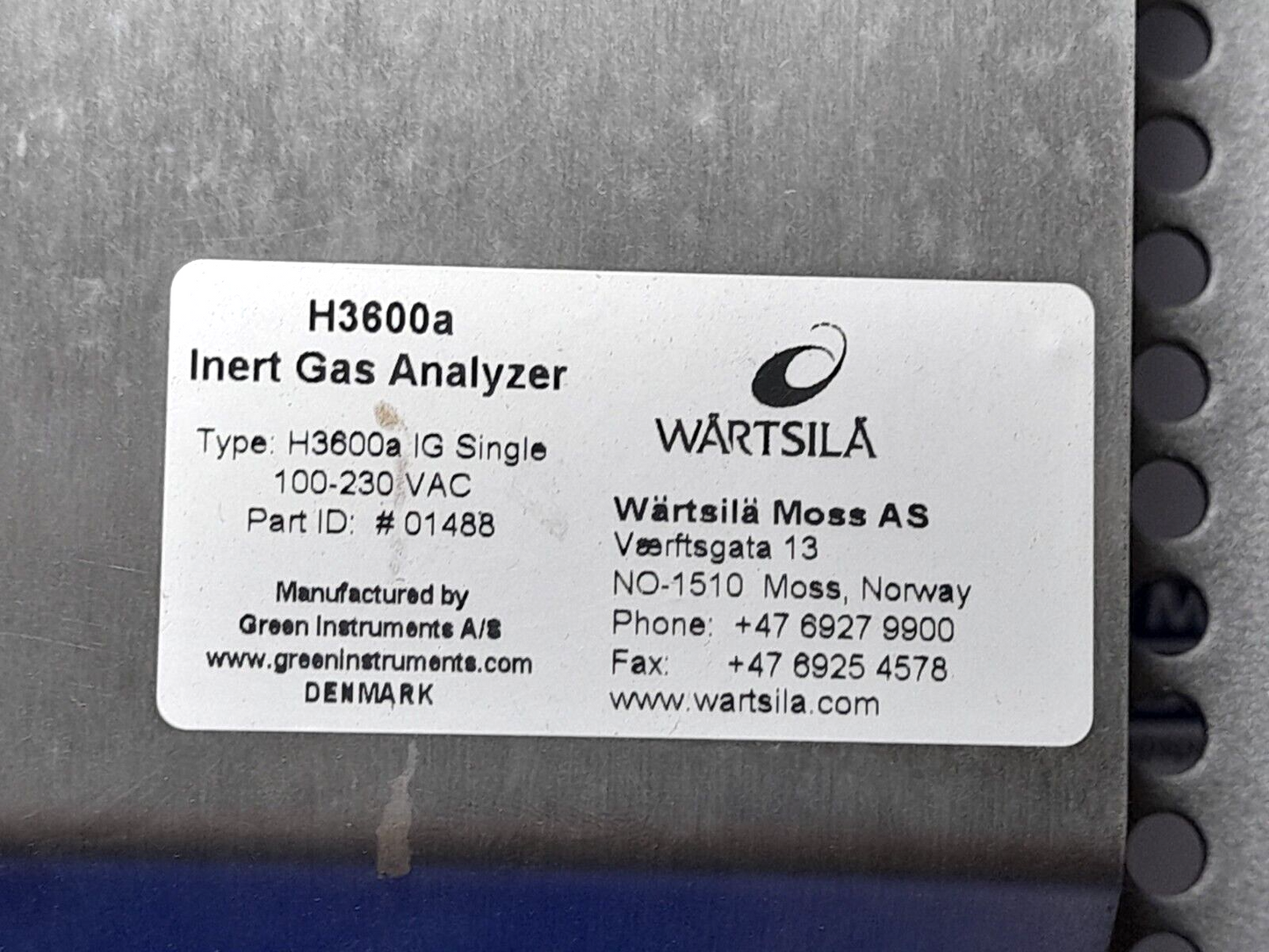 Wartsila 350753 N9374-014 Oxygen Analyzer Panel Hamworthy SN53-10 G36 H3600a