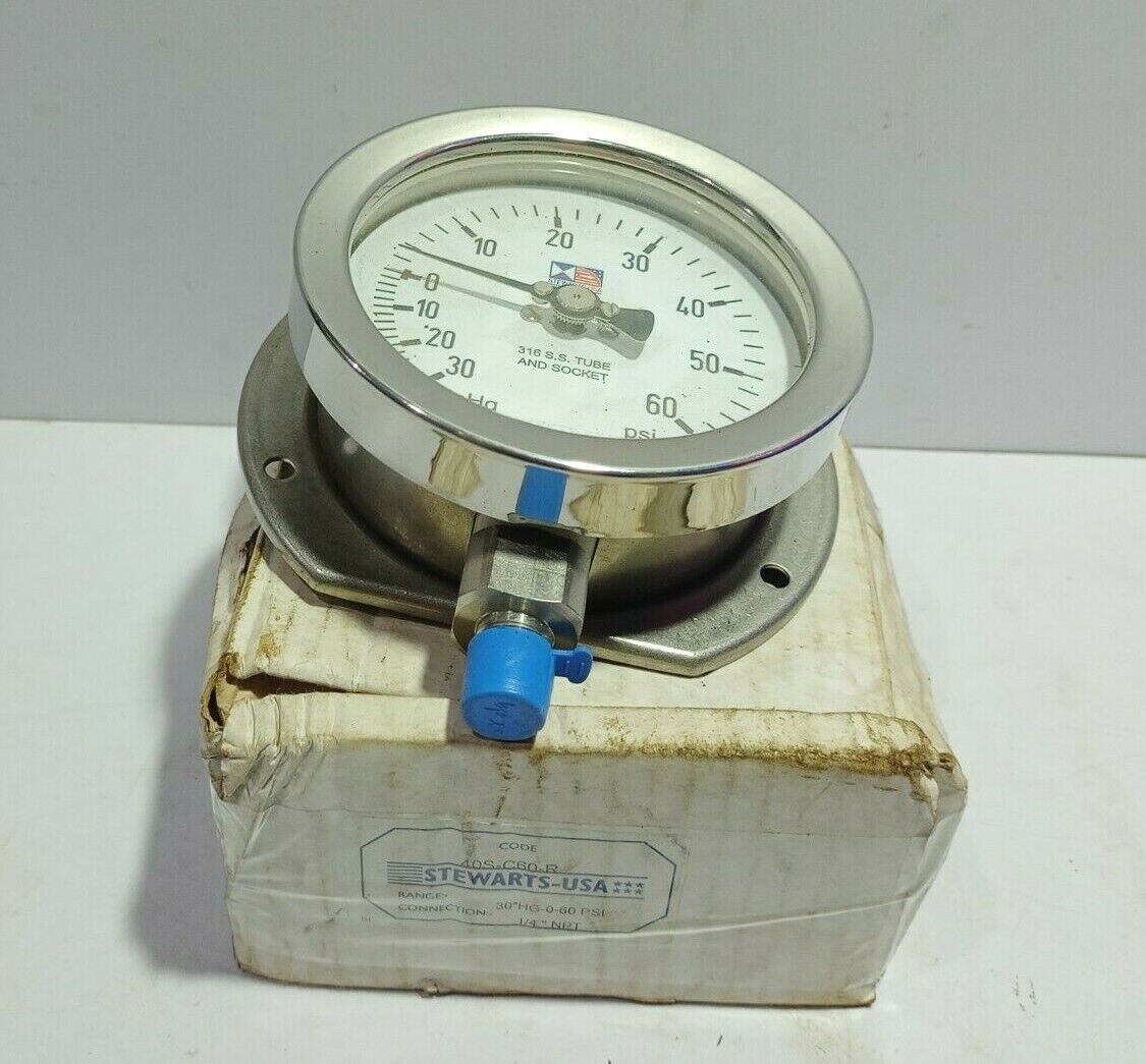 Stewarts USA 40S-C60-R Pressure Gauge 30”HG-0-60PSI Connection ¼” NPT 