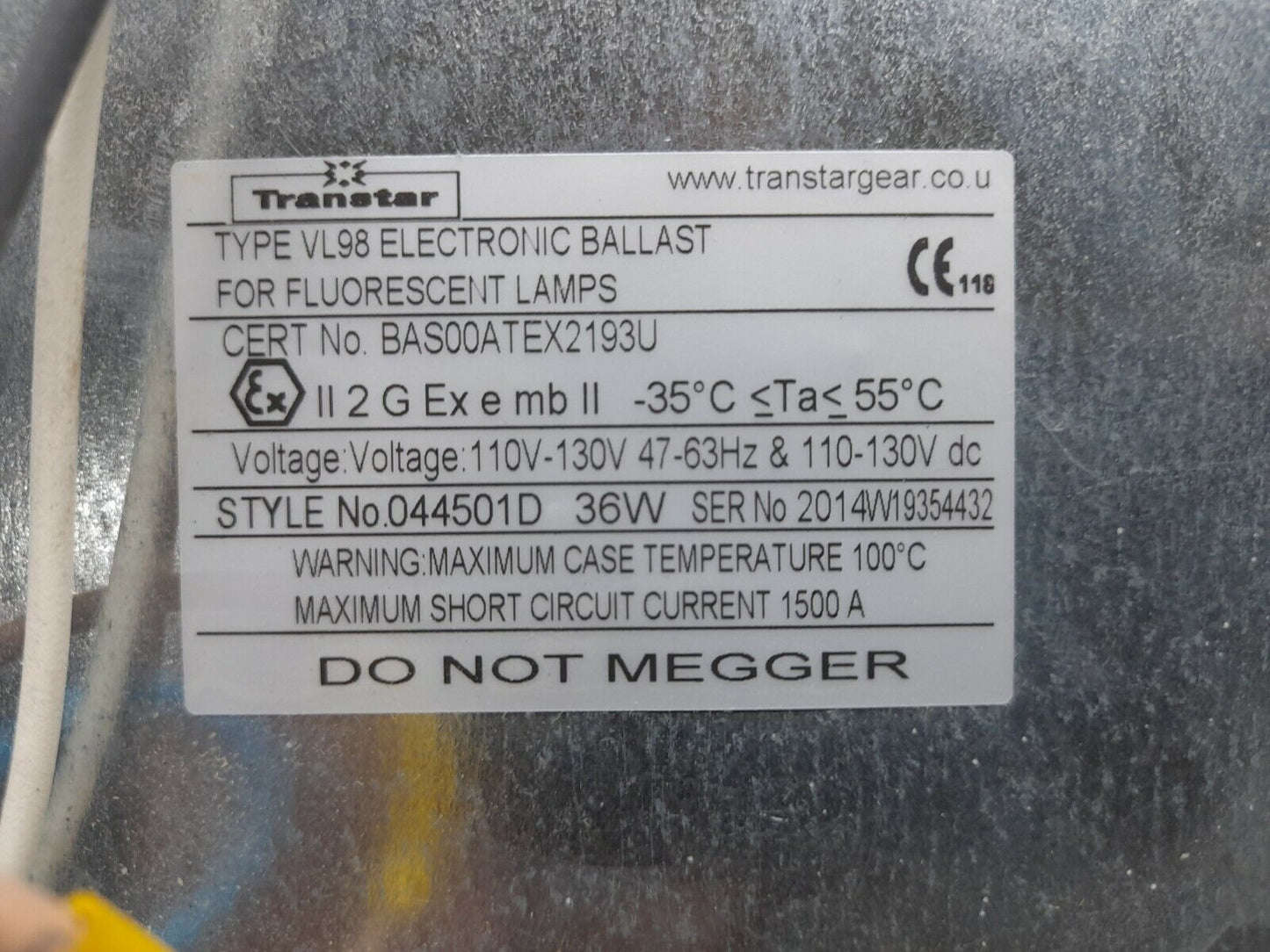 Transtar VL98 Electronic Ballast For Fluorescent Lamps V044501S