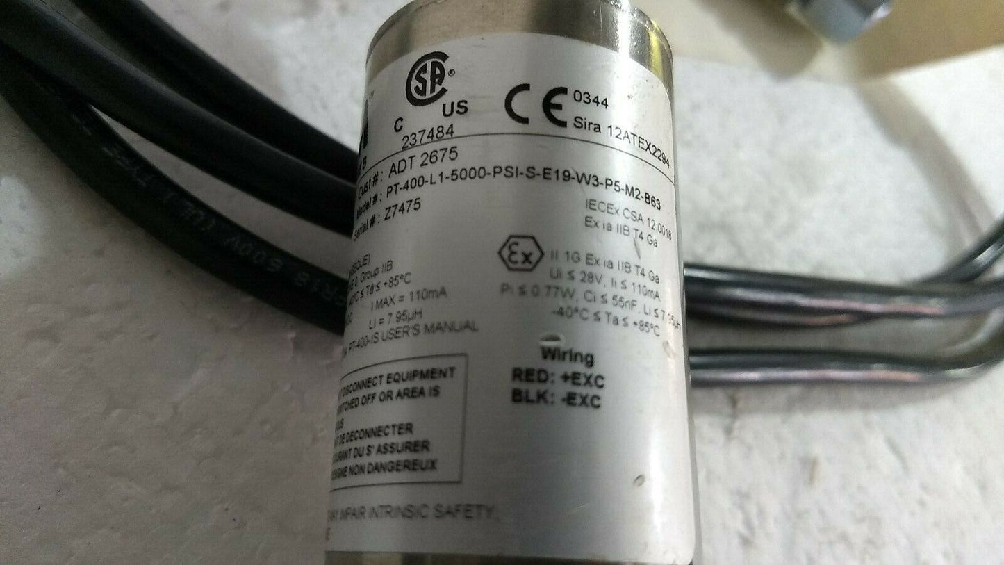 Transducer Assembly ADT2675 -PT-400-L1-5000-PSI-S-E19-W3-P5-M2-B63 Range 5000psi