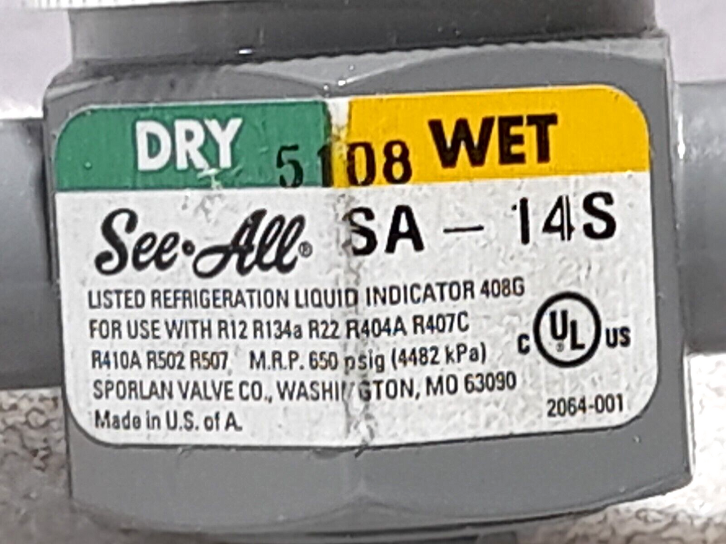 Sporlan SA 14S 2057 Moisture Indicator See-All ODF Solder