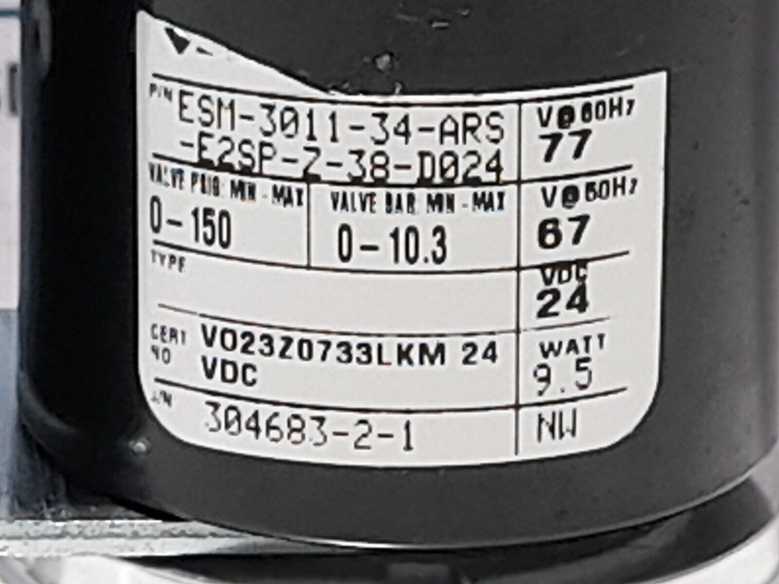 Versa ESM-3011-34-ARS-E2SP-Z-38-D024 Solenoid Valve 67-77V 50-60Hz 24VDC 9.5W