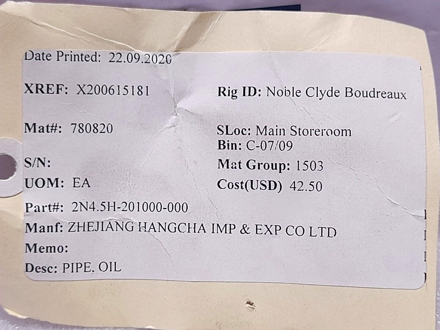 Zhejiang Hangcha 2N4.5H-201000-000 Oil Pipe