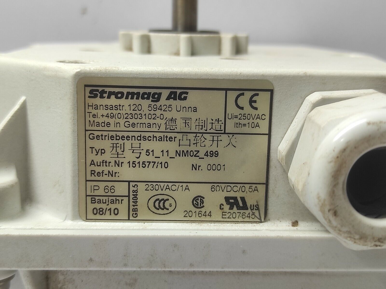 Stromag AG 51_11_NMOZ_499 Gear Limit Switch Ui 250VAC Ith 10A 151577/10 IP66 230