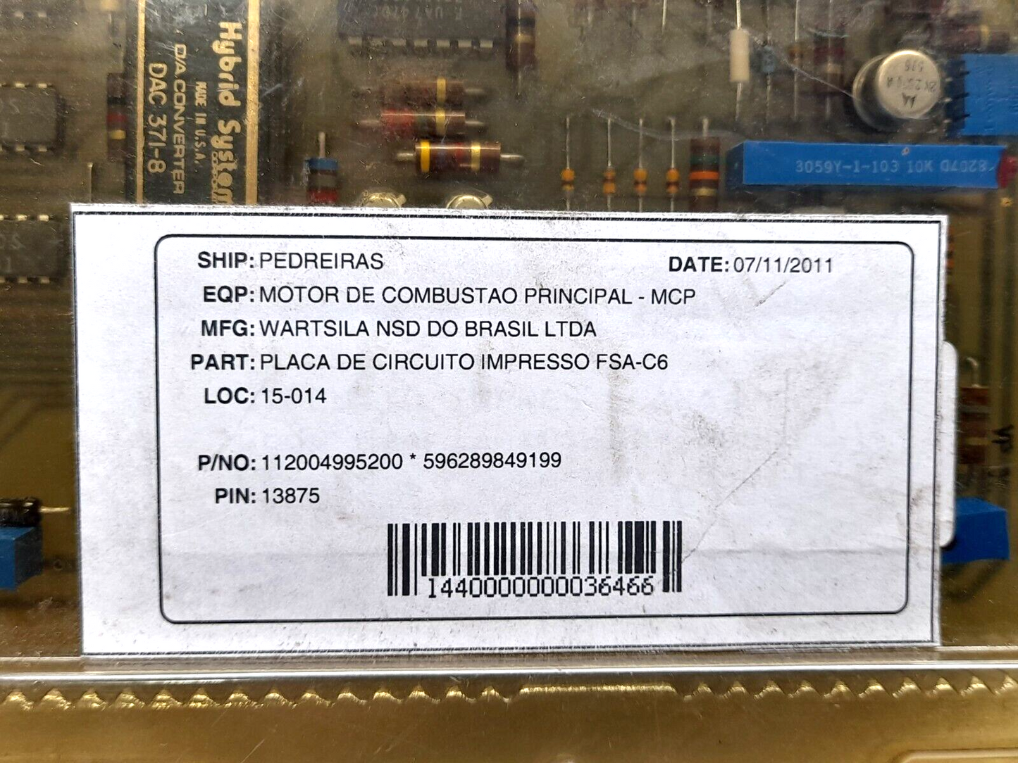 Sulzer 112.004.995.200 E FSA-C6 PCB Wartsila 112004995200 596289849199