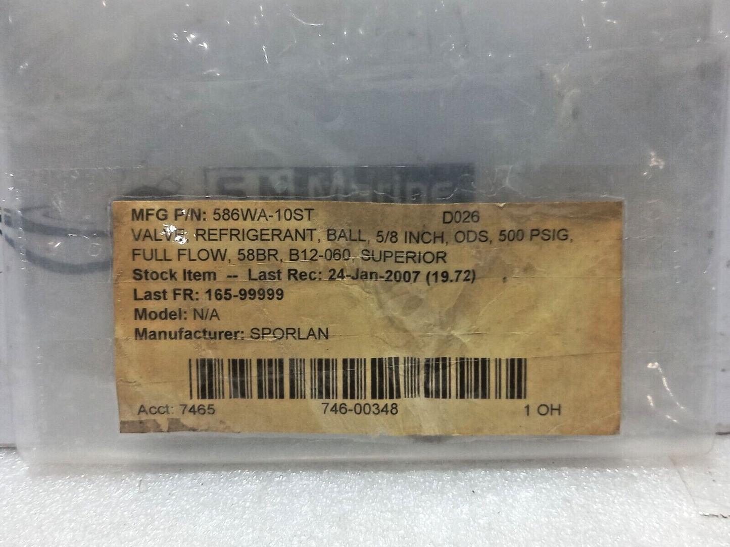 Sporlan 586WA-10ST Refrigerant Ball Valve 5/8Inch 500Psig 58BR B12-060