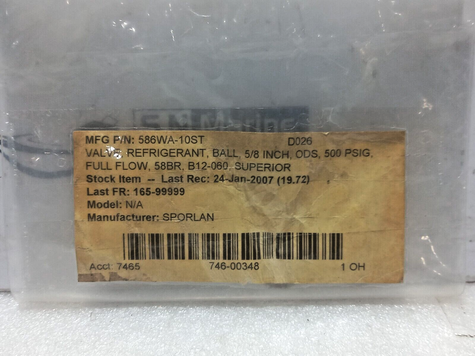 Sporlan 586WA-10ST Refrigerant Ball Valve 5/8Inch 500Psig 58BR B12-060