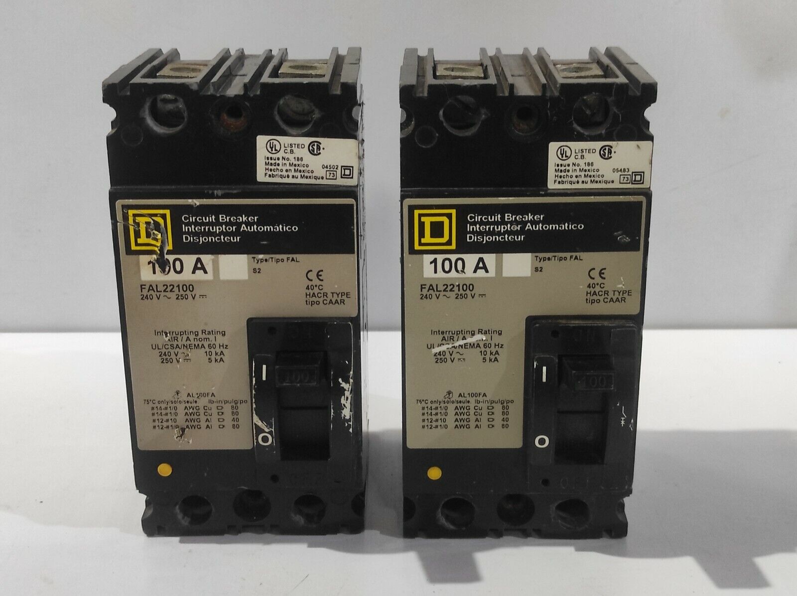 Square D FAL22100 Circuit Breaker 100A Type FAL 240V~ 250VDC