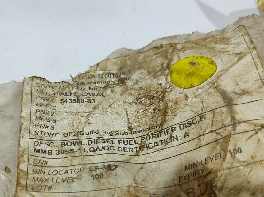 Alfa Laval 543588-83 Bowl Diesel Fuel Purifier Disc F/ MMB-305S-1 - 100PCs/Lot