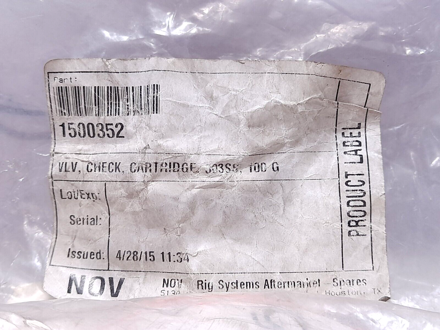 Kepner 2224D-3-5 Flow Valve NOV Shaffer 1500352 Check Cartridge Valve 100GPM