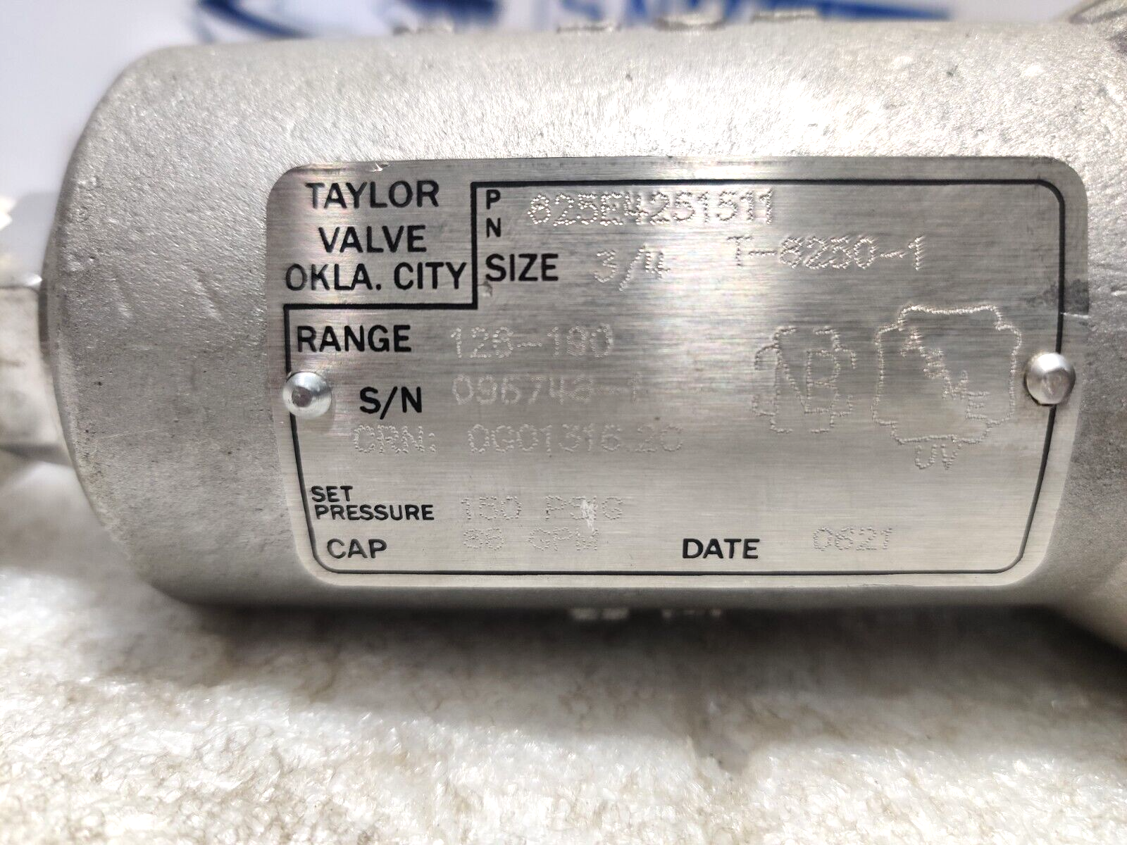 Taylor Valve T-8250-1 Relief Valve ¾ Size 126-190 Range 150Psig