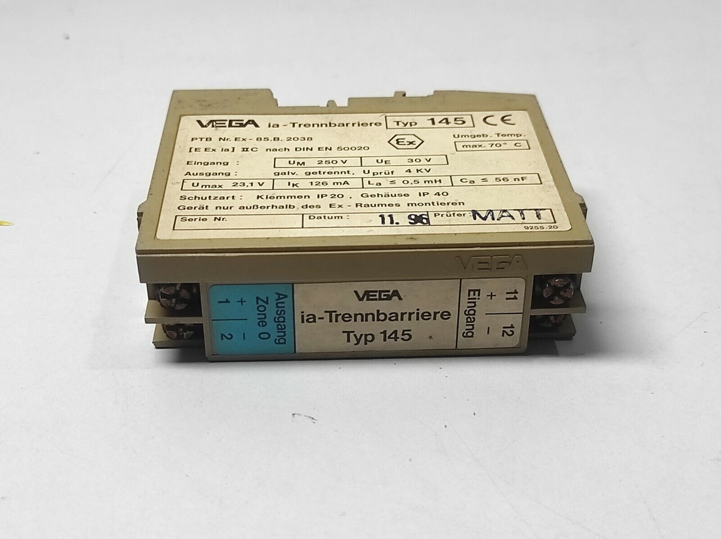 Vega Type 145 ia Safety Barrier PTB Nr. Ex-85.B.2038