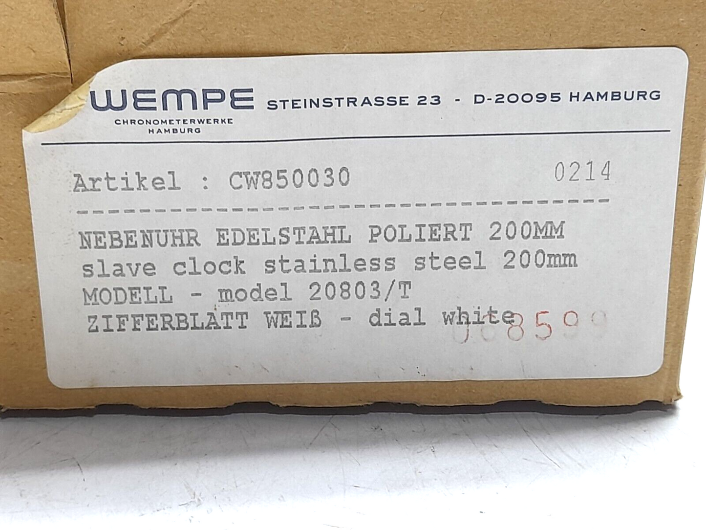 Wempe 20803/T Slave Clock Stainless Steel 200mm CW850030
