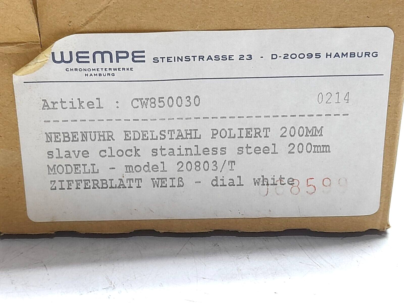 Wempe 20803/T Slave Clock Stainless Steel 200mm CW850030