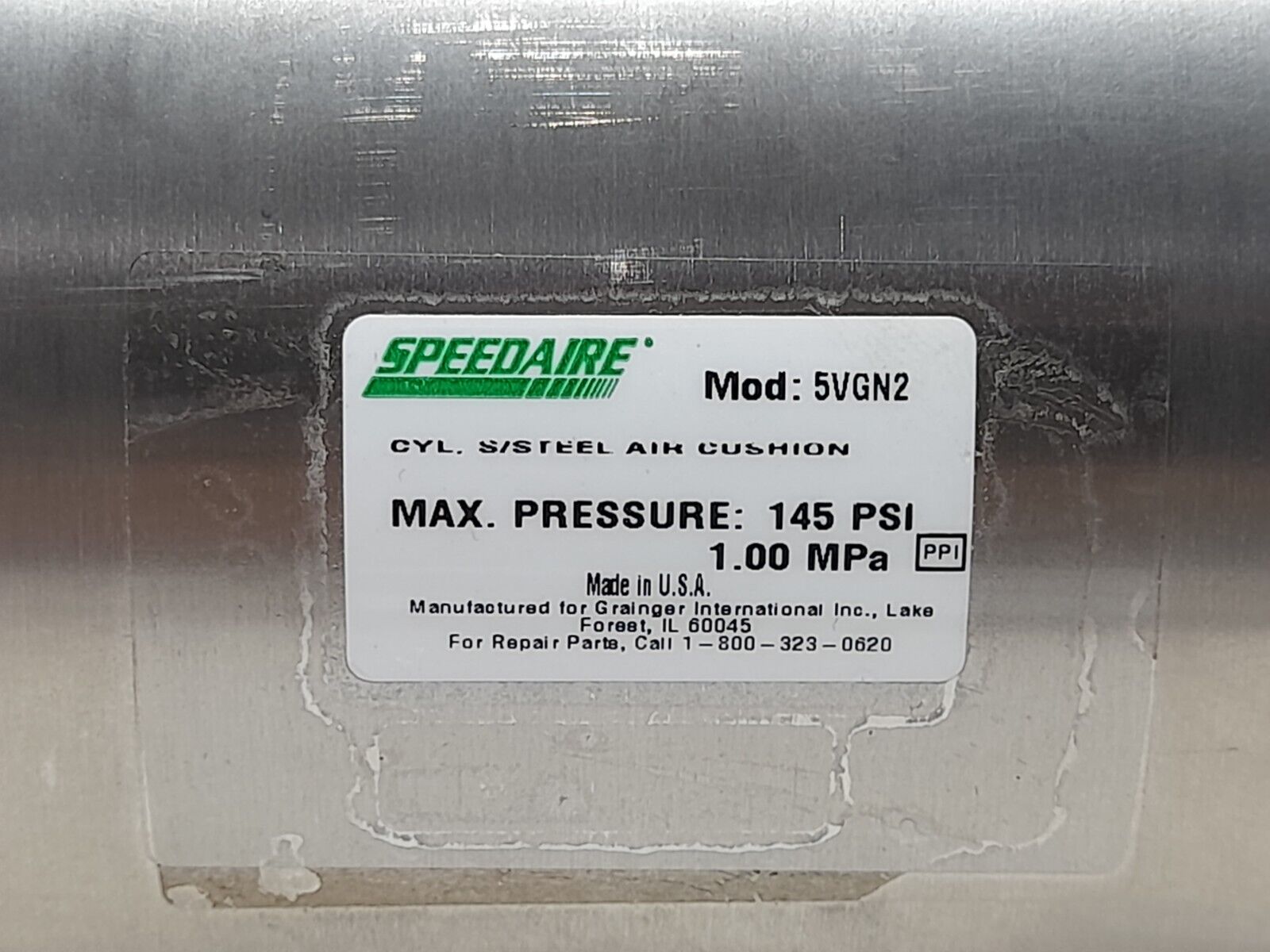 Speedair 5VGN2 Cylinder S/Steel Air Cushion Max Pressure 145 PSI 1.00 MPa