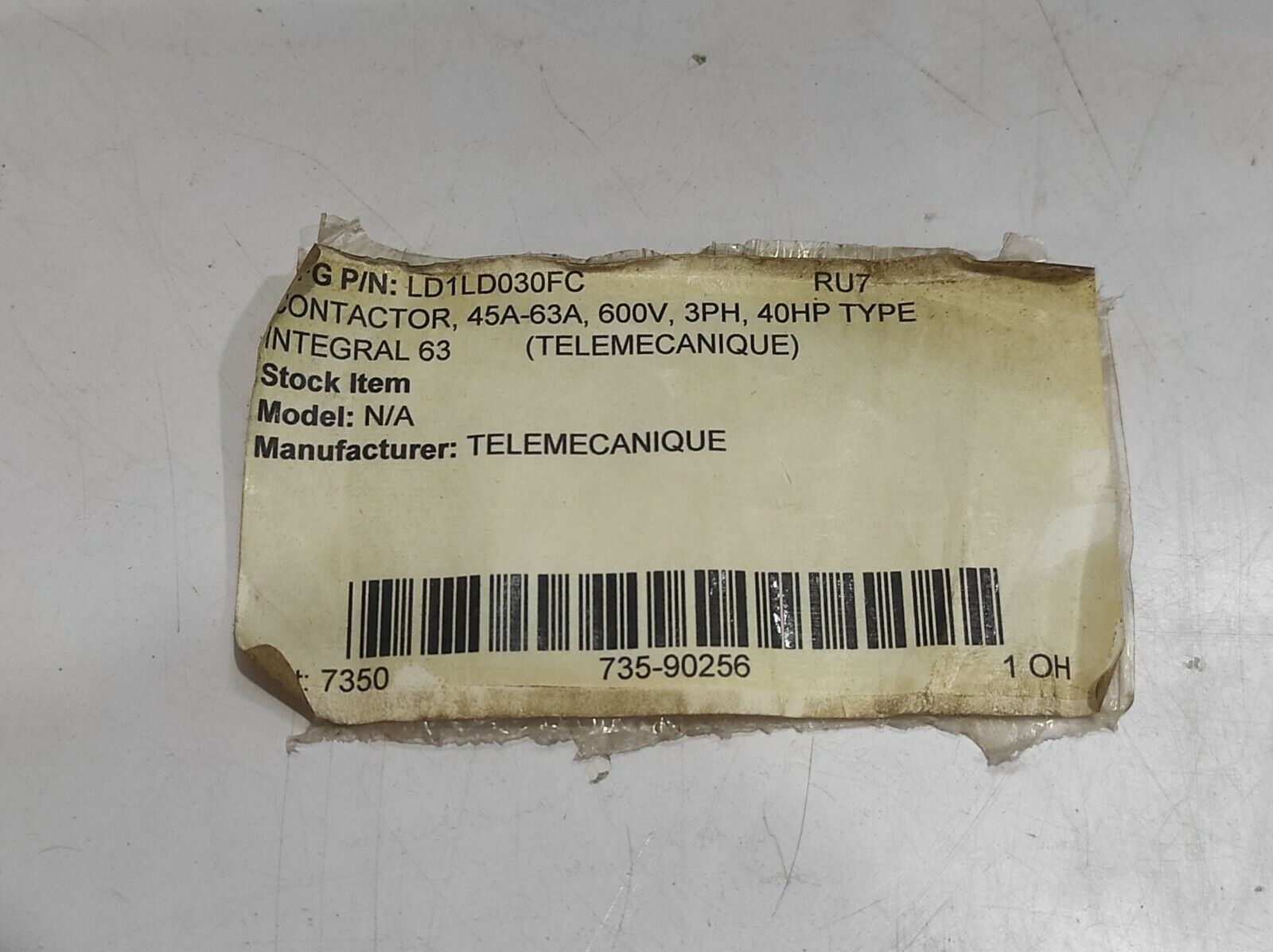Telemecanique LD1LD030FC Contactor 45A-63A 600V 3PH 40HP Integral 63