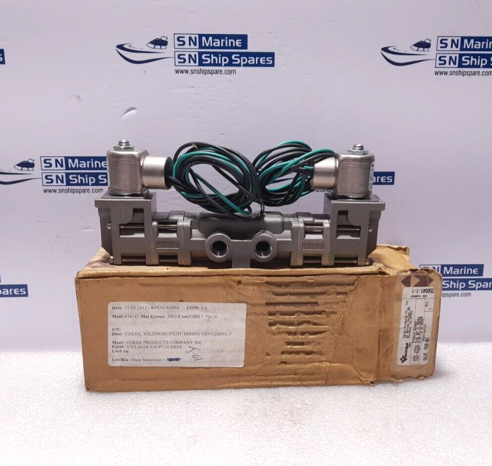 Versa VXX-4324-316-PC-U-D024 Four Way Valve 24VDC 7W 2.8 Bar Min 12 Bar Max