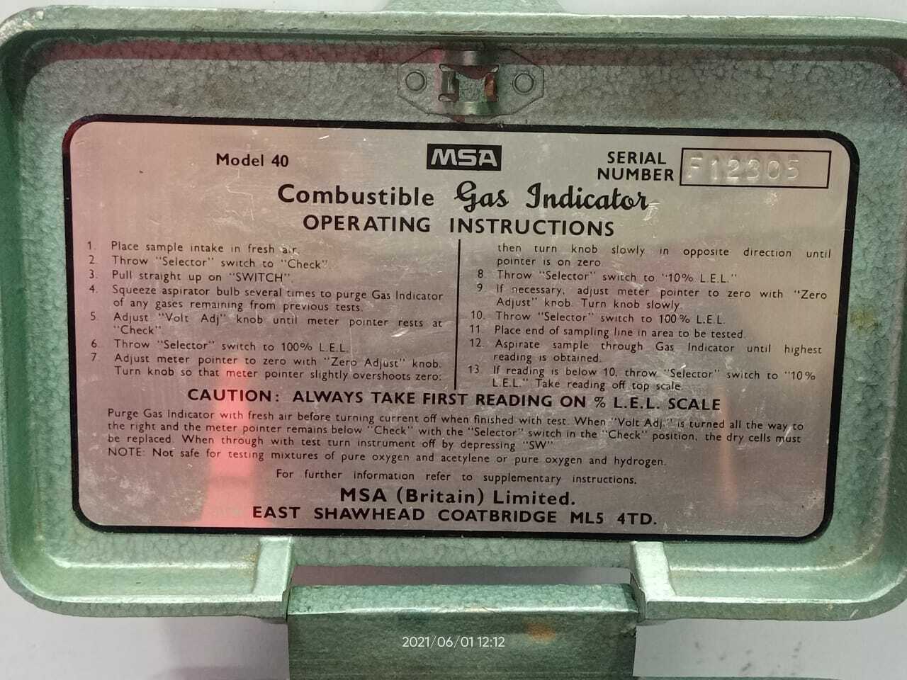 MSA Model 40 Combustible Gas Indicator