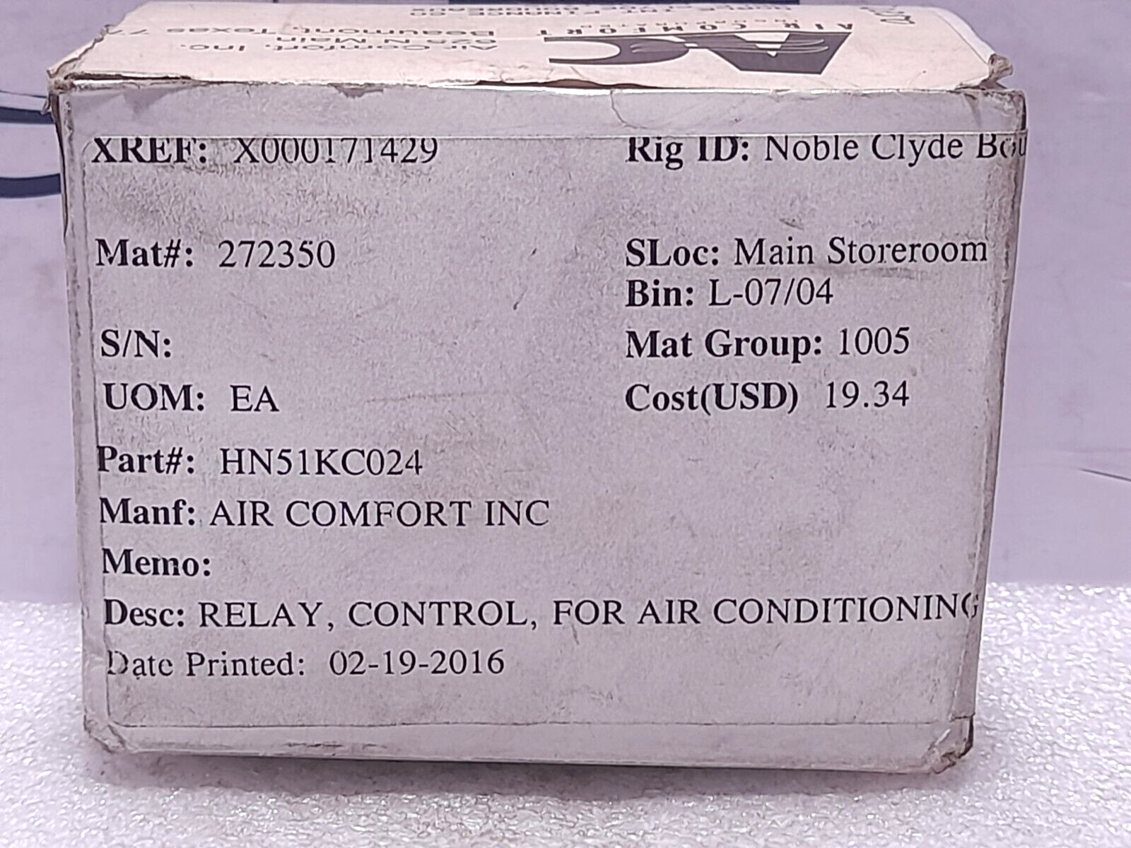 AIR Comfort HN51KC024 Relay Control